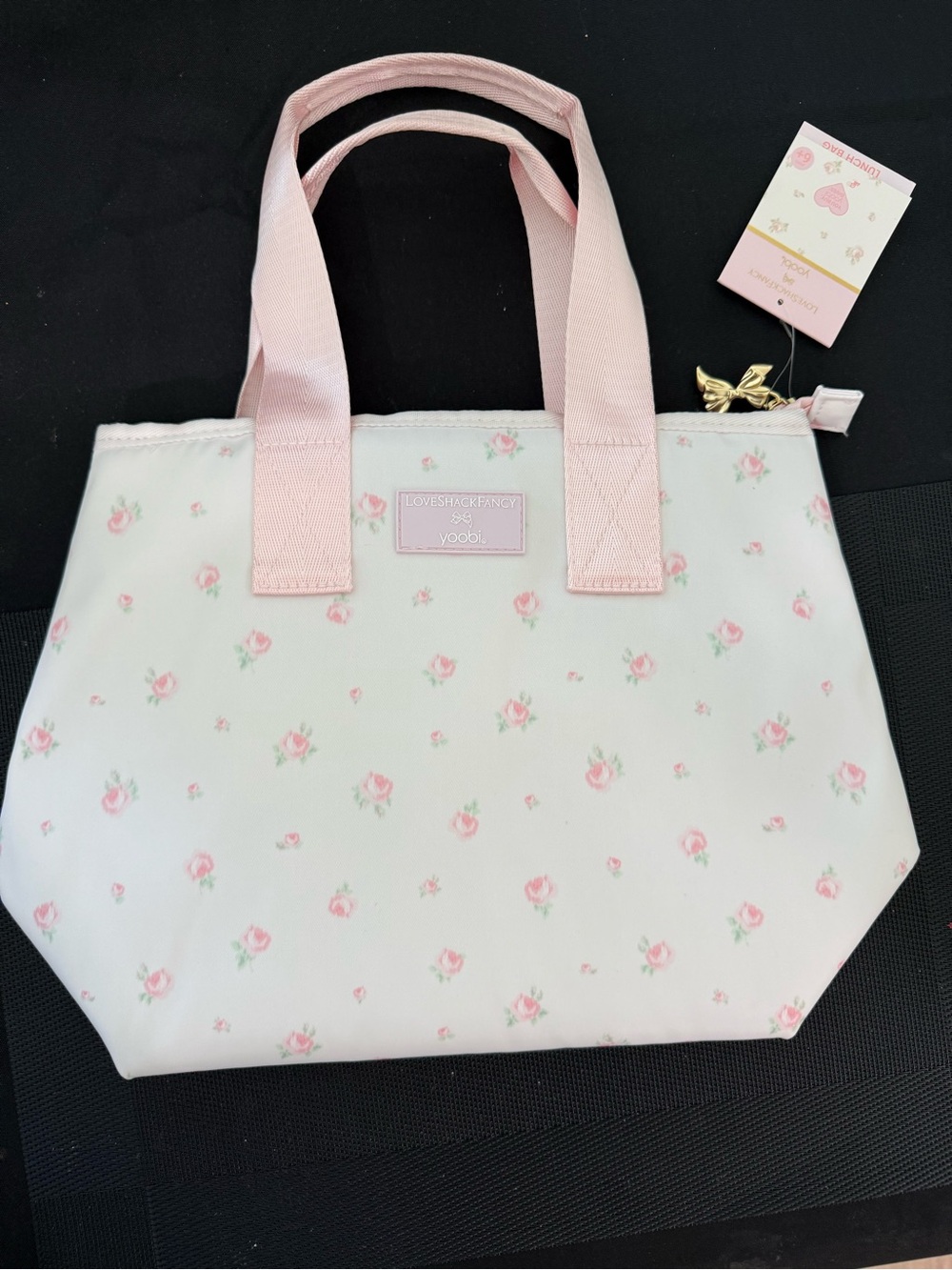 LoveShackFancy Pink and Cream Rose Print LUNCH Tote